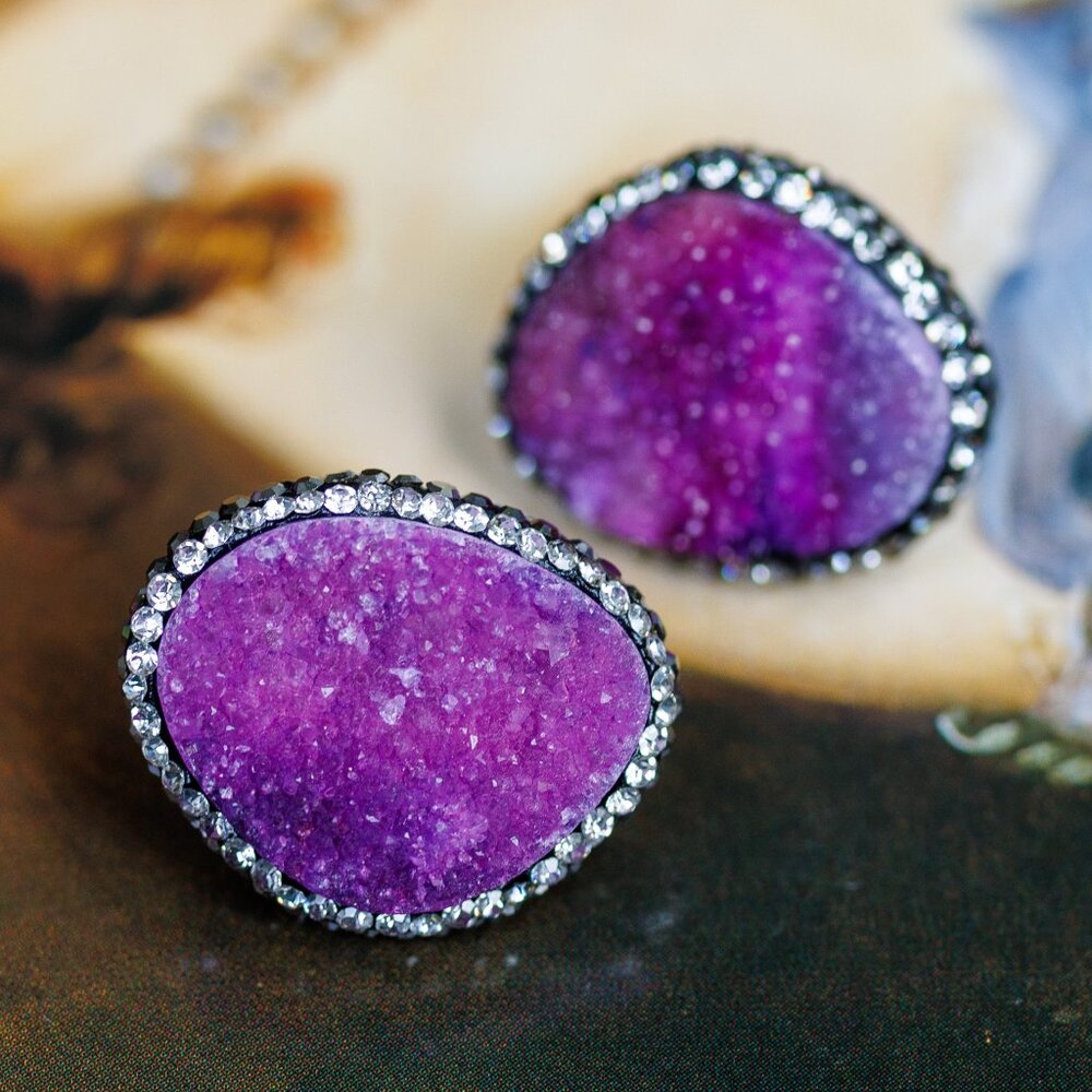 Purple Druzy Statement Earrings